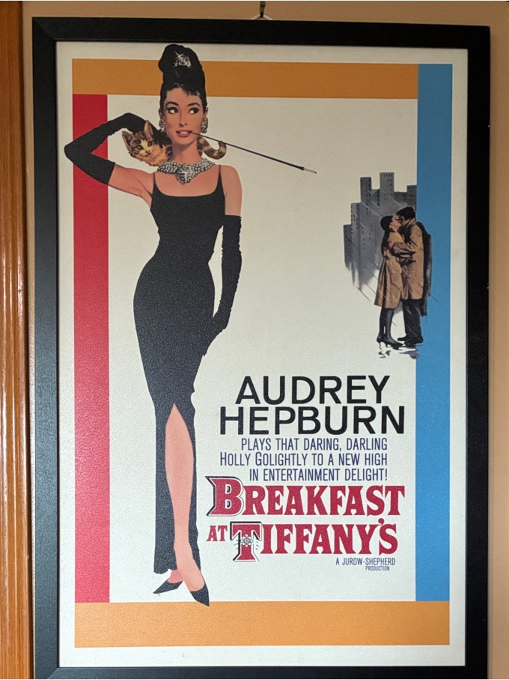 Audrey Hepburn Breakfast at Tiffany's Wall Art Print - Black, Red, Blue